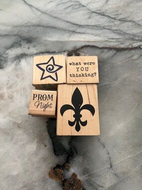 Natural Wood Rubber Craft Stamp Set of 4